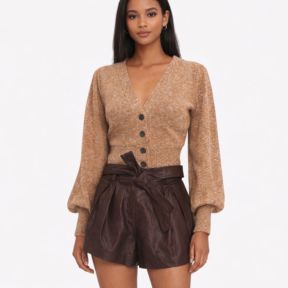 Intermix Molly Boucle Cardigan Womens P Brown Metallic Knit Button Front Shimmer